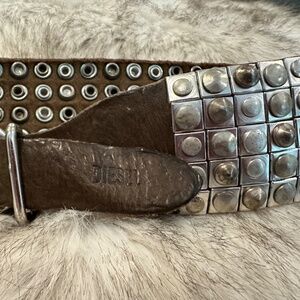 Diesel Brown Silver Metal Studded Belt 70 cm XS